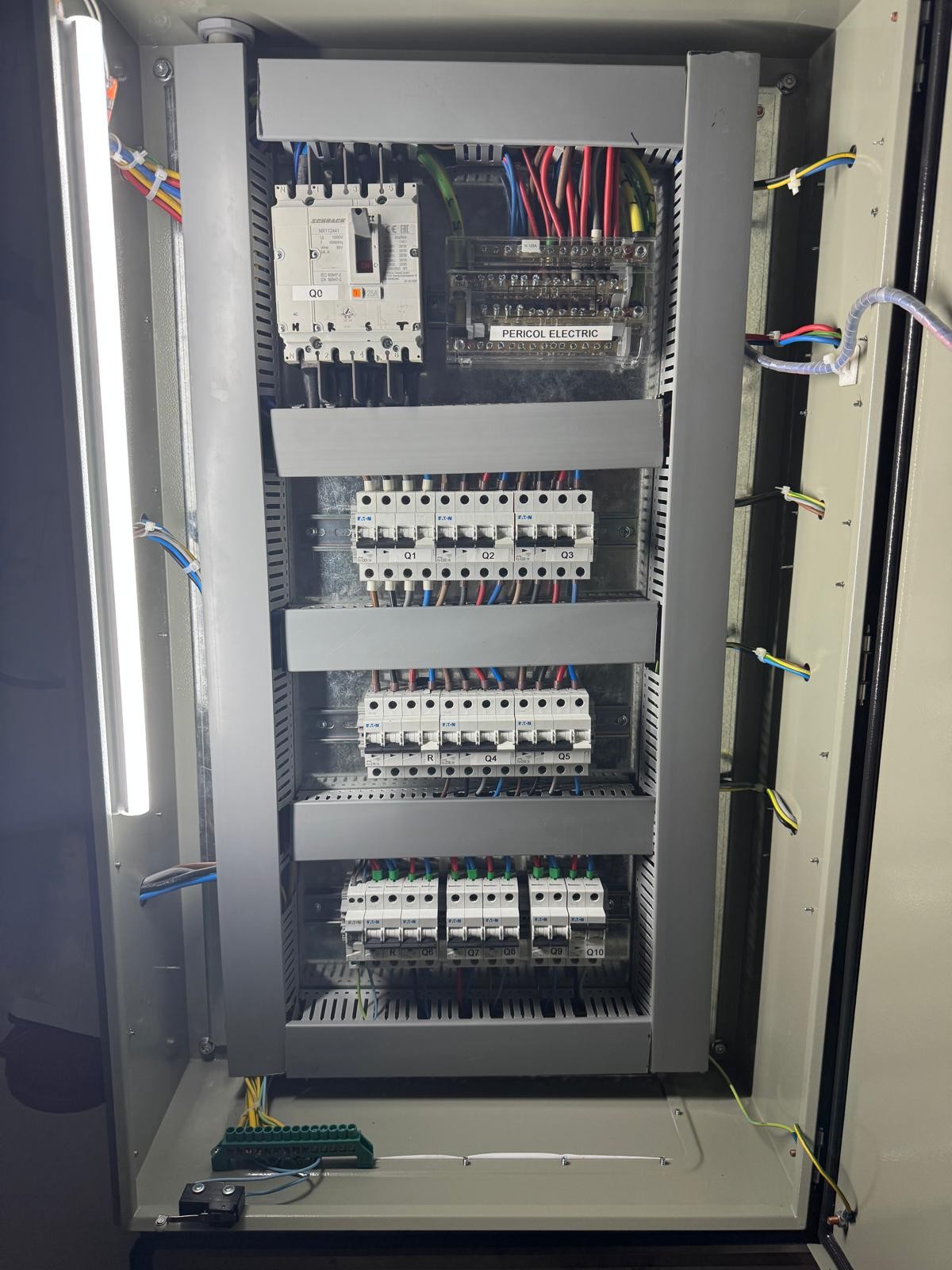 Interiorul unui tablou electric cu aparataj de comandă și protecție